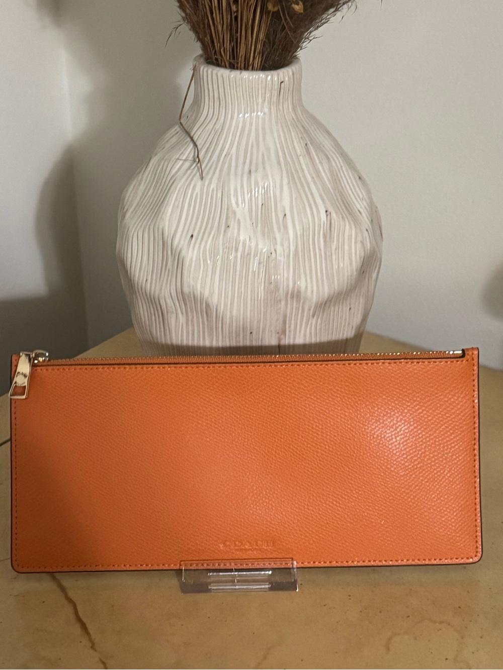 Coach Vibrant Orange Crossgrain Leather Slim Zip Wallet NWOT